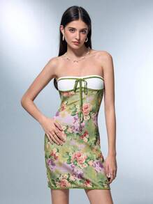 Pamile 艺术家女士度假休闲印花露肩修身性感连衣裙，夏季连衣裙，适合节日、派对装、生日装、海滩、节日、伊比沙岛装 - 彩色 - 查看 1