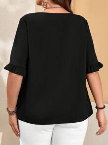 EMERY ROSE Plus Size Nữ Cổ Tròn Vừa Vặn Tay Loe Áo Sơ Mi Mẹ Màu Xanh Cho Mùa Xuân - màu đen - Xem 2