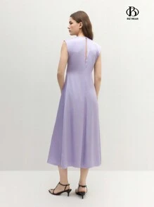 BizChic Đầm nữ cổ tròn không tay màu trơn thanh lịch mùa hè - Màu tím hoa cà - Xem 2