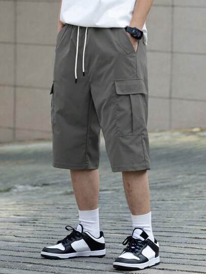 Claim Dot Herr Casual Enfärgad Cargo Shorts med dragsko i midjan för vår och sommar