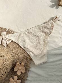 SHEIN Swim 女式夏季紋理比基尼底褲，側邊綁帶款式 - 杏色 - 查看 2