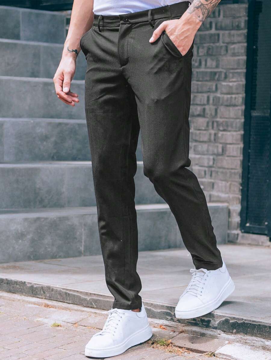 Men's Casual Solid Color Tapered Suit Pants - Dark Grey - View 1