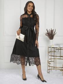 SHEIN Lady Wedding Guest Dress Summer Clothes Black Ladies Dress - Black - View 6