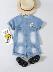 Young Boy Cute Fresh Simple Denim Outfits - Light Wash - View 1
