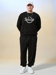 Manfinity VCAY Casual Men's Plus Size Sweater With Letter Colorblock Jacquard Design, For Fall Winter - Black - View 4