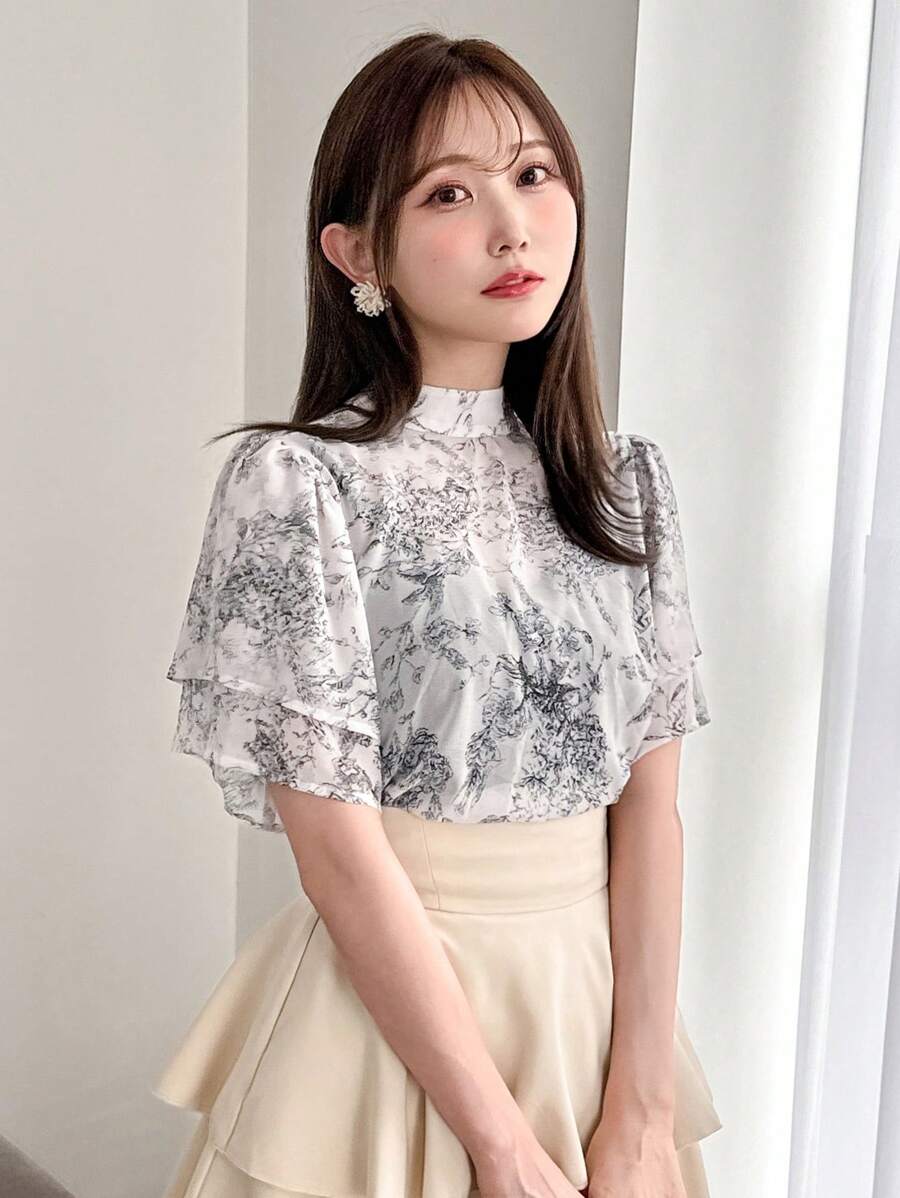 FRIFUL Designer Women's High-Necked Shirt With Drawstring Design And Printed Pattern Summer,Ruffle