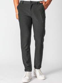 Men's Casual Solid Color Tapered Suit Pants - Dark Grey - View 4