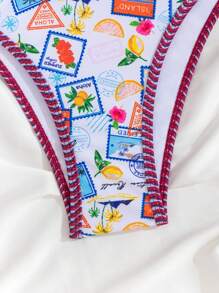 SHEIN Swim مجموعة بكيني منفصلة 2قطعة (طباعة عشوائية)، حقوق الطبع والنشر مشتراة للشاطئ الصيفي - متعدد الألوان - مشاهدة 6