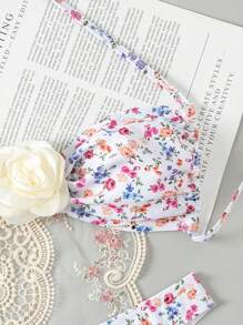 Swim Mod Women Floral 3D Flower Bikini Set With Neck Strap And Swimwear Bottoms Summer - Apricot - View 3