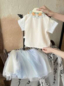 Fashionable Two-Piece Shirt And Dress Set For Baby Girls