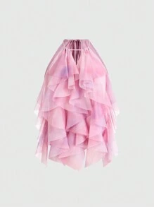 Anewsta Romantic Ruffled Tie Dye Women Tank Top