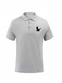 Men's Summer Eagle Print Polo Shirt, Casual Office/Commute Wear - Grey - View 3