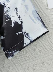 SHEIN Young Boy Street-Style Printed Collar Short Sleeve Workwear Pocket Shirt