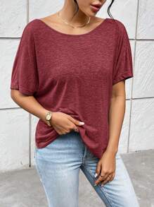 SHEIN Essnce Women's Summer Casual  Backless Twisted Knot T-Shirt