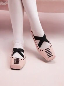 CUCCOO DOLLMOD Mary Jane Cross Elastic Strap Square Toe Flat Shoes Inspired By Parisian Dancer, For Women For Summer Vacation Shoes Summer
