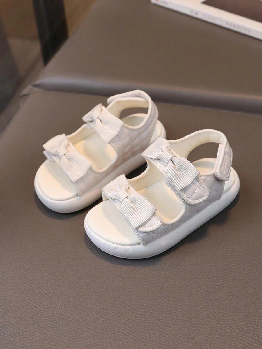 1 Pair Beige Bowknot Infant Sandals, Soft Sole Comfortable Shoes For Daily Wear In Spring And Summer - Beige - View 1