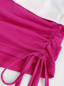 EMERY ROSE 女式夏季不对称领口蝴蝶印花短袖休闲 T 恤配侧系带图案 T 恤女式上衣