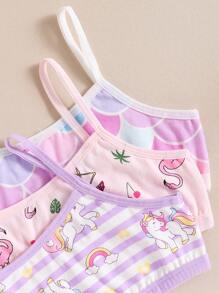 Young Girl Cute Unicorn & Flamingo Pattern Underwear Set, 3 Pieces,Summer,Travel