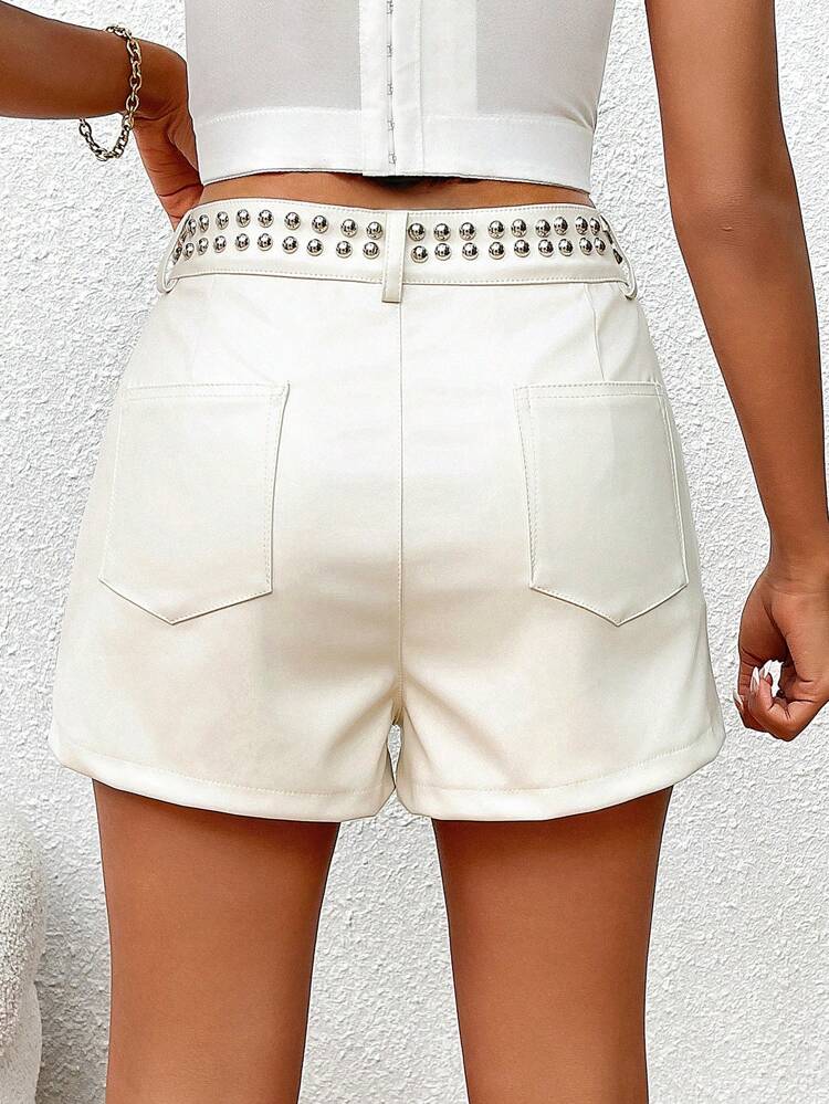 Women's Stud Decoration Pockets Casual Loose Shorts
