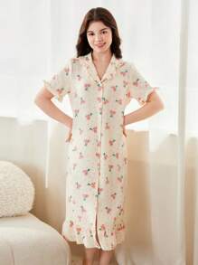 Áo ngủ dài tay ngắn in hình quả mơ dâu tây dành cho tuổi teen, đồ mặc nhà - Nhiều màu - Xem 6