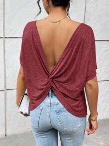 SHEIN Essnce Women's Summer Casual  Backless Twisted Knot T-Shirt
