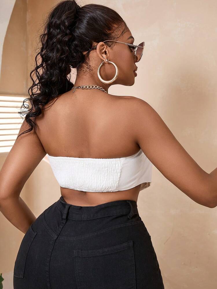 Plus Size Women's Sexy Stretchy Denim Top, Strapless With White Color