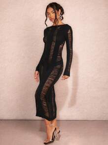 SHEIN BAE 女士夏季單色鉤針鏤空露背透視毛衣連衣裙