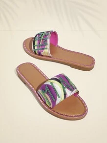 SHUZIA Women's Flat Sandals With Small Bead Decoration And Peep Toe