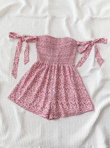 Soleia 女士假日小花團帶連體褲，配蝴蝶結肩帶