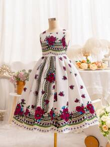 SHEIN Vestito canotta ragazza adolescente con scollo rotondo e motivo floreale carino