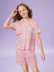 2 件套 Tween 女童粉色简约可爱印花短袖开衫和短裤家居服 - 彩色 - 查看 5