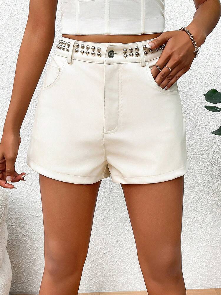 Women's Stud Decoration Pockets Casual Loose Shorts