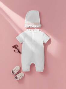 SHEIN Conjunto de Body de Manga Curta com Babado de Renda Fofa para Bebê Menina para o Verão - Branco - Ver 2