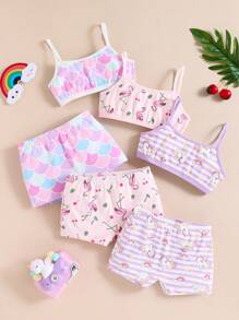 Young Girl Cute Unicorn & Flamingo Pattern Underwear Set, 3 Pieces,Summer,Travel