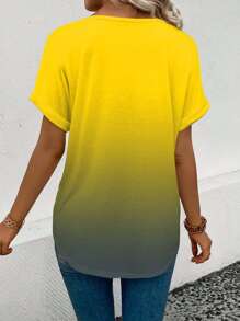 SHEIN LUNE Camiseta casual de manga corta con cuello en V para mujer, con estampado de mariposas para verano