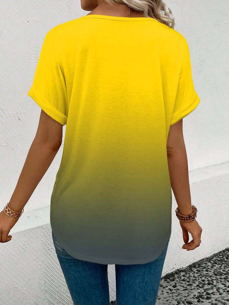 Women's Summer Butterfly Printed V-Neck Short Sleeve Casual T-Shirt