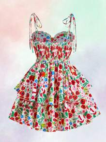 The Wizard of Oz X SHEIN Vestido de tirantes con volantes en capas y estampado floral para verano