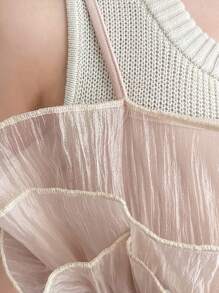 FRIFUL Canottiera donna estate senza maniche con collo tondo, strato con balze e top largo a patchwork