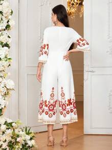 SHEIN 孕妇优雅V领长袖直筒连体裤 - 彩色 - 查看 2