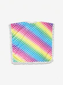 Vestido de cobertura casual impreso con diseño de sirena y ribetes de borlas para fiesta en la playa para niña joven