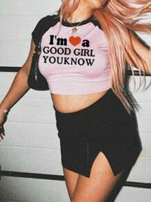 Lunelith SHEIN Lunessa Contrast Color Printed Short Sleeve T-Shirt With Dropped Shoulders