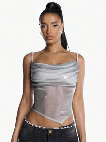 SHEIN BAE Festiwal muzyczny Impreza świąteczna Wszechstronny, kuszący metaliczny top na ramiączkach