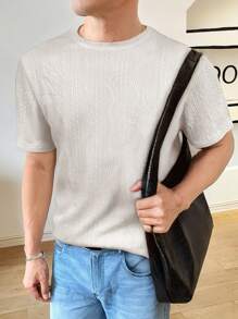 Men's Fashionable And Versatile Short Sleeve Solid Textured T-Shirt - White - View 4