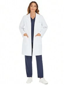 cimmuovere White Long Sleeve Loose Multi-Pocket Open Front Lab Coat, Halloween Cosplay Costume