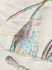 Swim Mod Women's Vacation Halter Ditsy Floral Bikini Set With Neck Tie, Random Print,Summer Beach