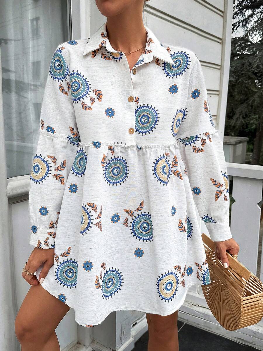 Women's Embroidered & Printed Vacation Long Sleeve Shirt - Multicolor - View 1