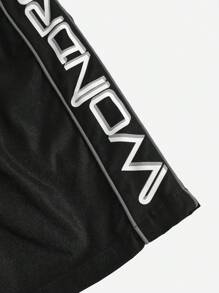 SHEIN Tween Boy Woven Color Blocking Reflective Drawstring Shorts With Letter Print - Black - View 12