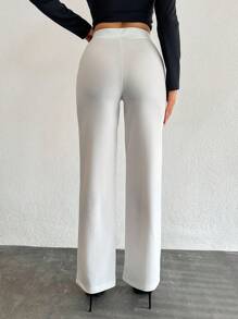 EURMUSE Women Solid Color Simple Design Belted Casual Long Pants - Putih - View 2