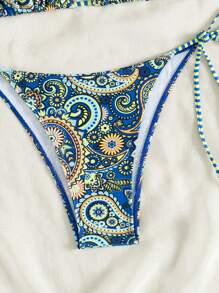 SHEIN Swim Women Floral Print Halter Neck Tie Sexy Bikini Set, Holiday, Random Print,Summer Beach