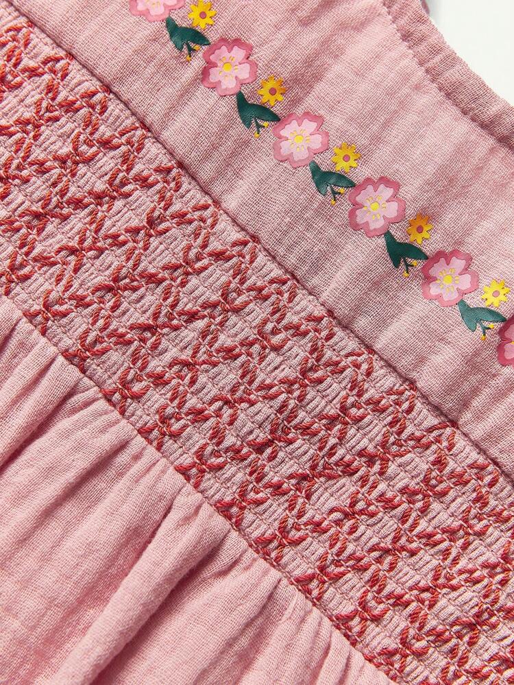 Baby Girl Casual Floral Pattern Cap Sleeve Round Neck Romper, Versatile Style